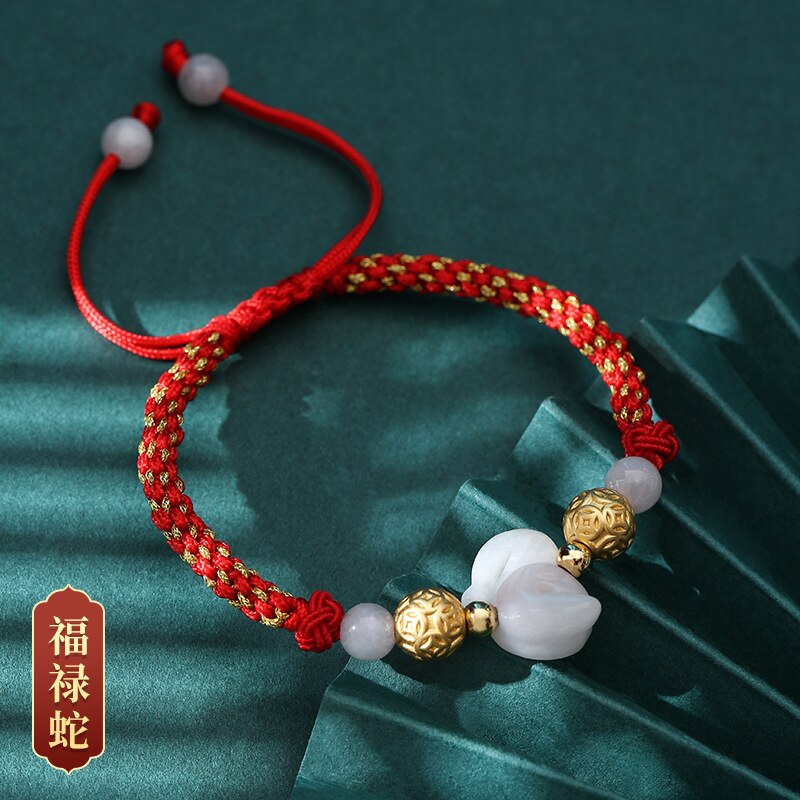 Charm Bracelets Chinese Zodiac Jade Weaven Rope