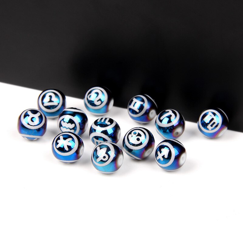 12 Zodiac Signs Beads Charms Blue Constellation