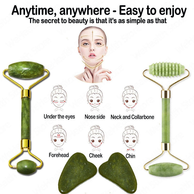 Natural Face Massager Guasha Jade Roller Scraper