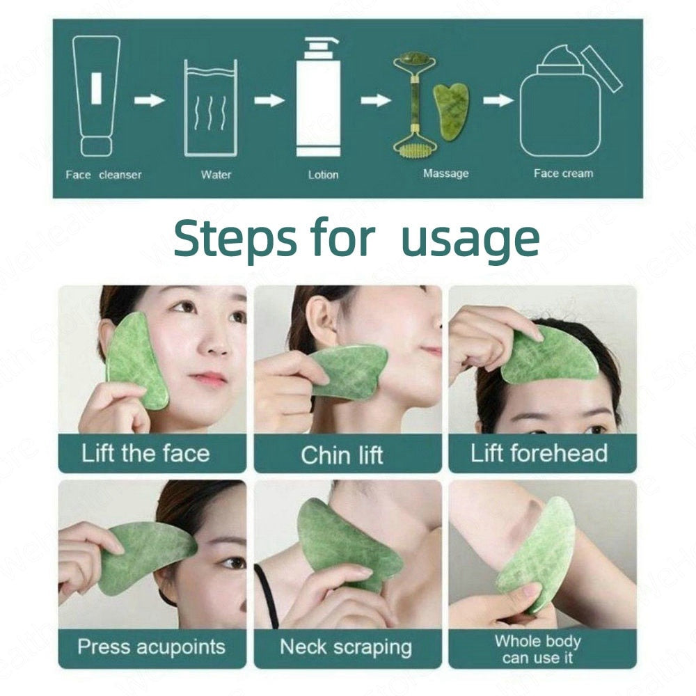 Face Massager Jade Roller Scraper Facial Neck