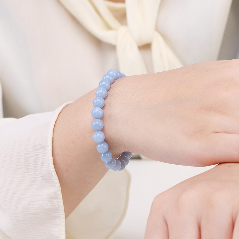 JD Natural Stone Blue Angelite Angel Bracelet