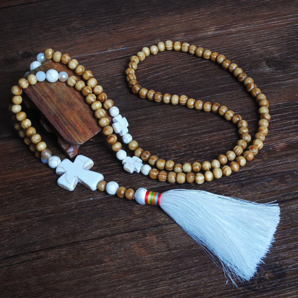 Bohemian Necklace Handmade Stones Tassels Wood