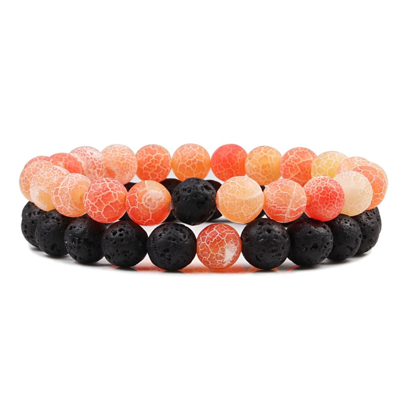 Set Bracelet Couples Distance Natural Lava Stone