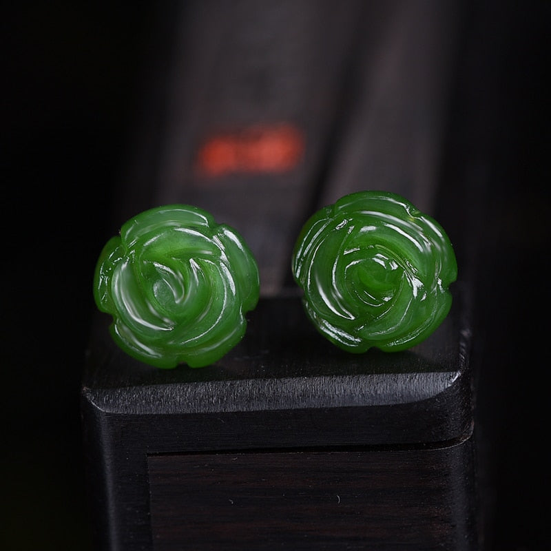 Natural jade rose green jade earrings