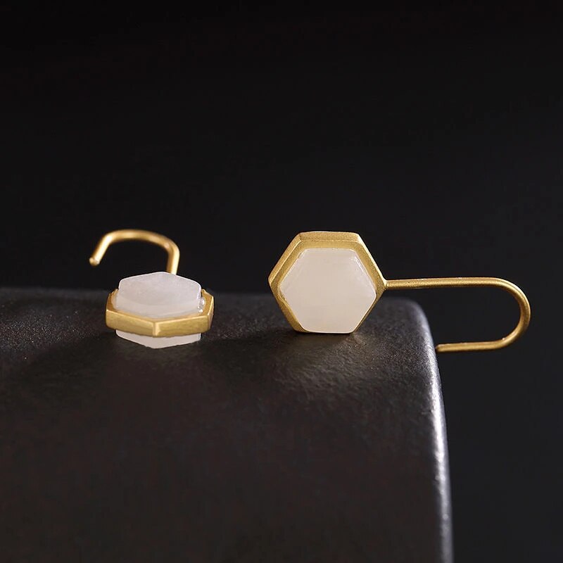 New Silver inlaid natural white Chalcedony earrings