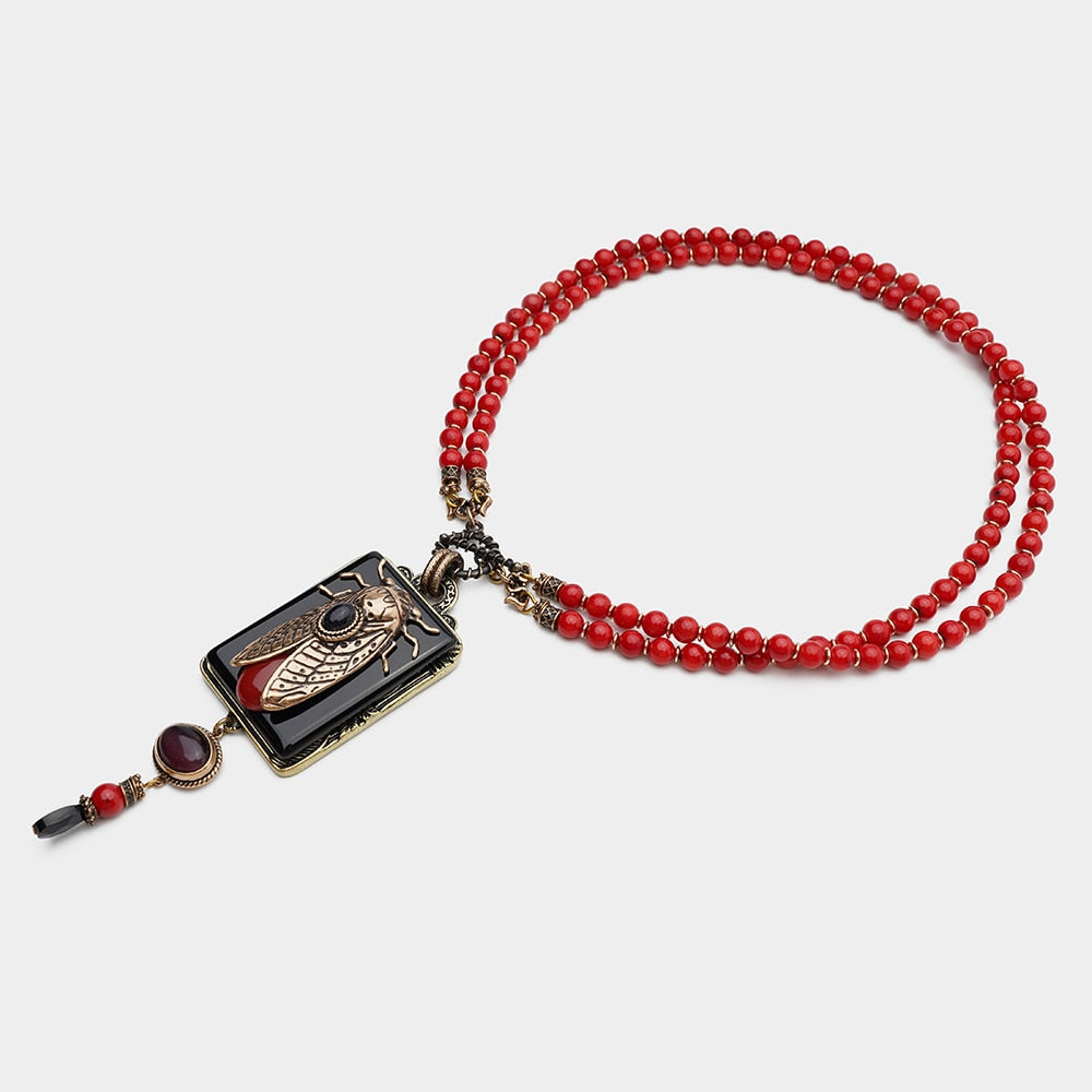 Natural Red Sea Bamboo Beads Agate necklace