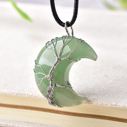 Crystal Pendant Tree Of Life Moon Shape Stone Quartz