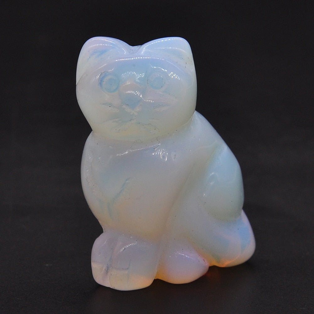 Cat Statue Natural Gemstone Carving Healing