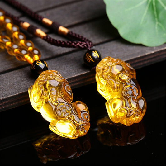 Yellow Crystal Pendant Hand Carved Natural Amulet