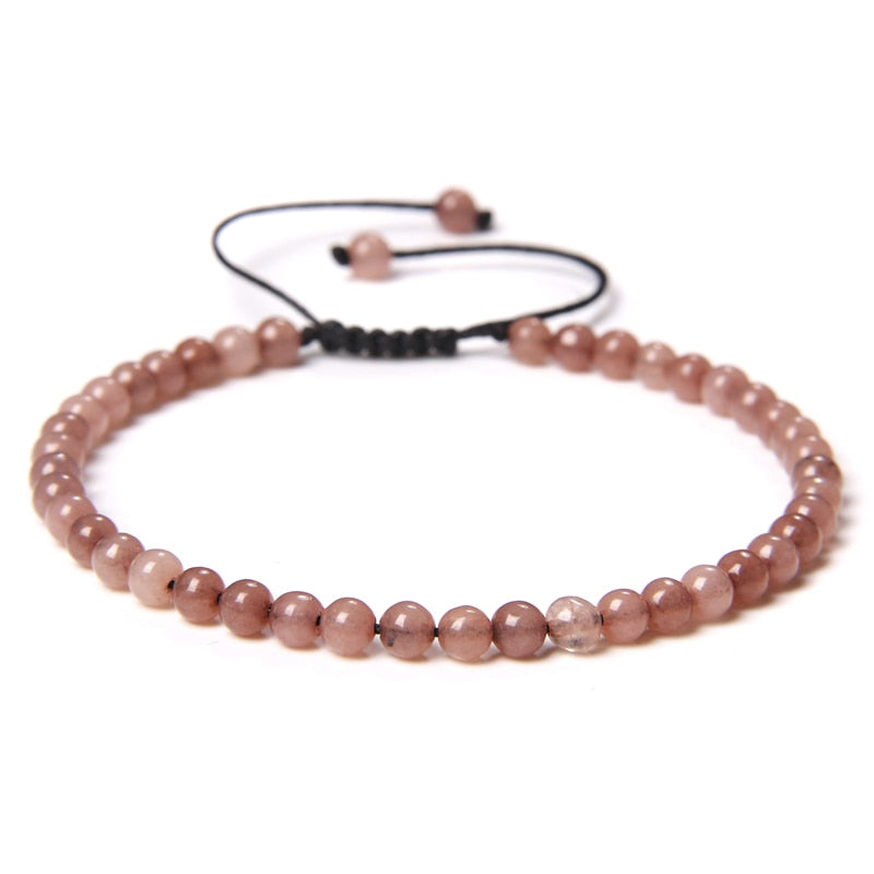 Adjustable 4MM Stone Beads Bracelet For Women