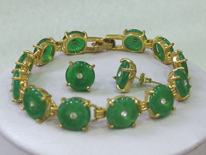 Natural Green Jade bracelet earrings set