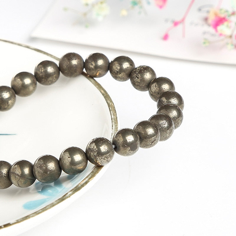 JD Natural Pyrite Bead Bracelets Women Men Vintage