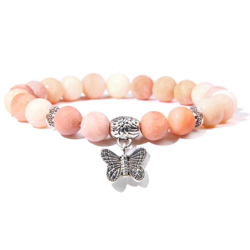 Natural Pink Quartzs Bracelet Butterfly Pendant