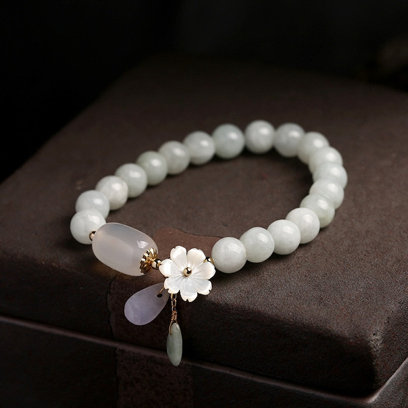 Natural Jade Emerald Agate Beads Bracelet Adjustable