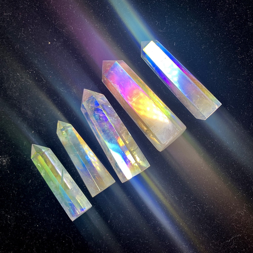 Clear Crystal Quartz Electroplating rainbow Wand Point