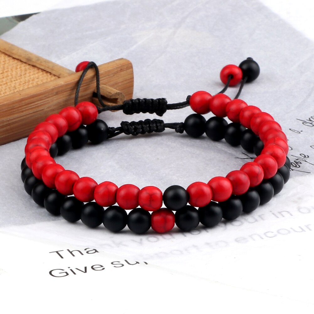 Red Beaded Bracelets Natural Tiger Eye Stone Rock