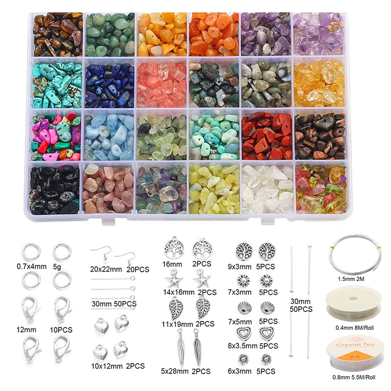 Stone Crystal Amethyst Chips Beads Kit Lobster Clasp