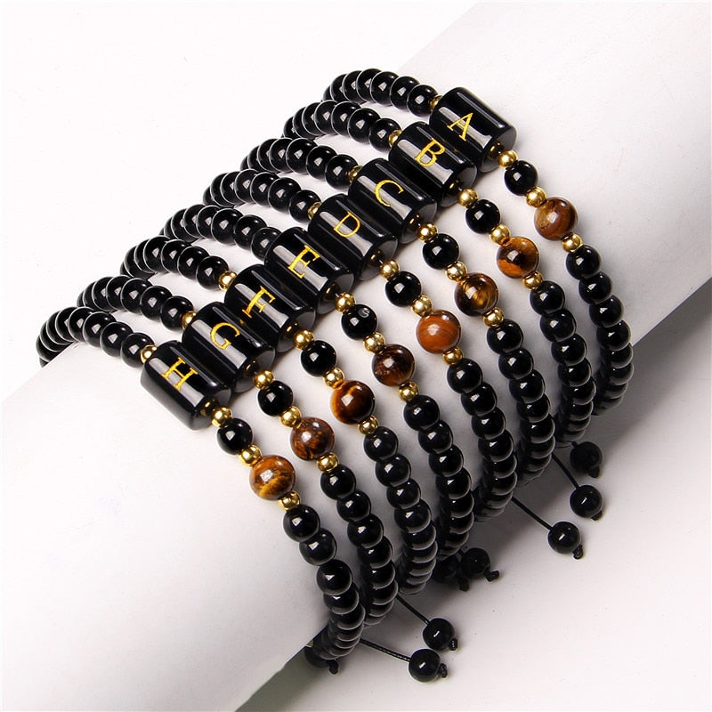 Black Rope Braid Bracelets Women Men 26 Letters