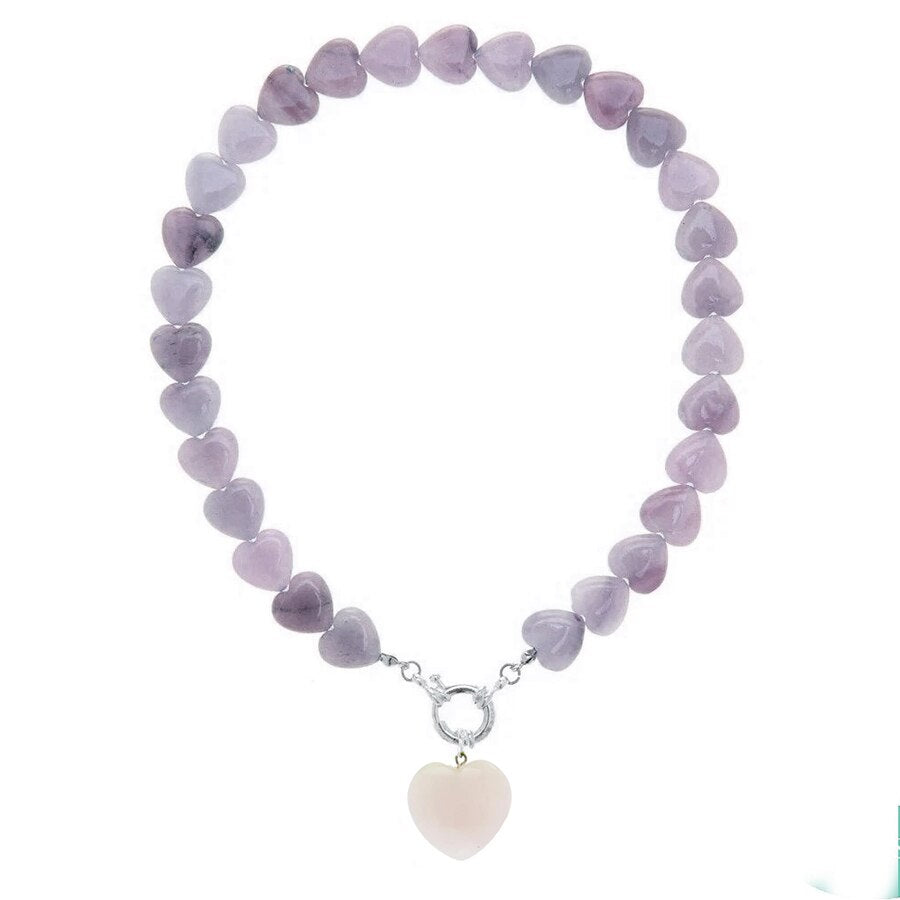 gem pink quartz jade heart Pendant Choker Necklace