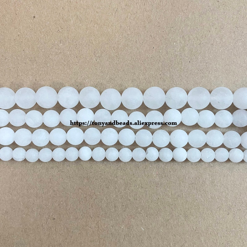 Natural Stone Matte White Clear Jade Loose Beads