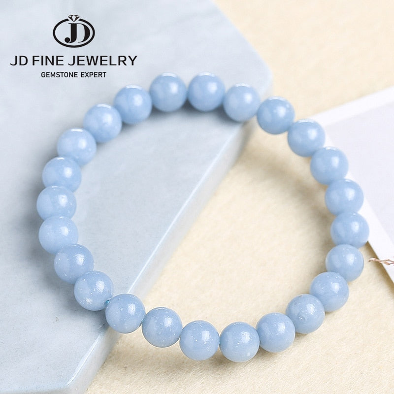 JD Natural Stone Blue Angelite Angel Bracelet