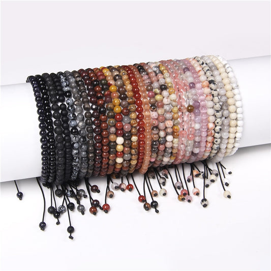 Adjustable 4MM Stone Beads Bracelet For Women