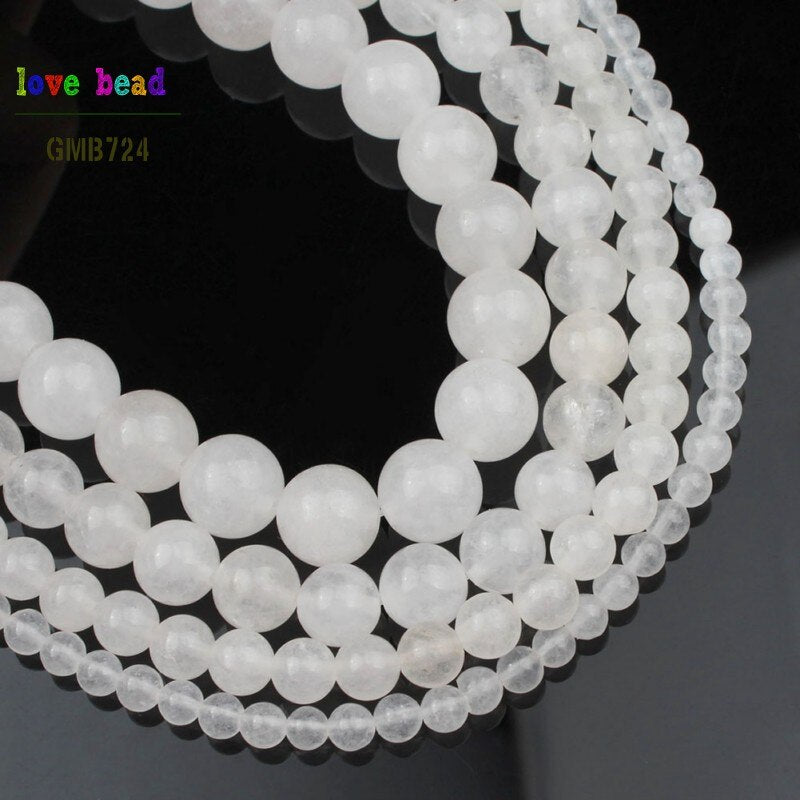 White Jades Stone Round Loose Beads For Jewelry Making