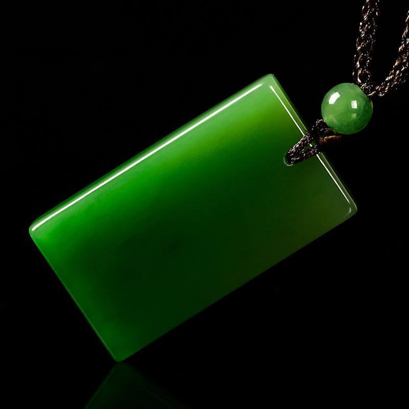 Natural Green Jade Rectangular Smooth Necklace