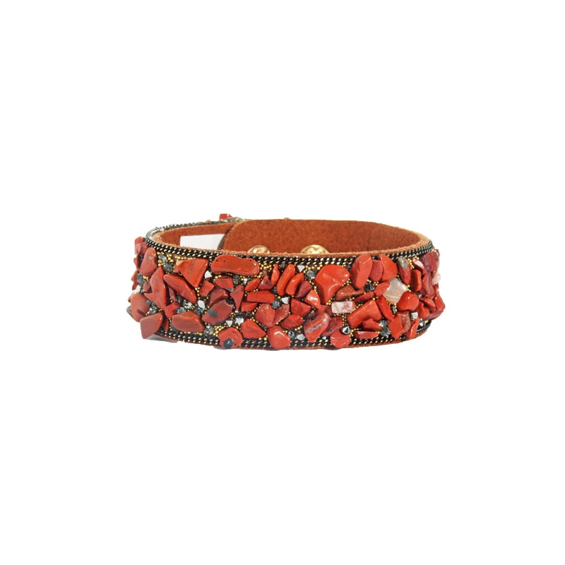 Stone Bracelets For Women Wrap Cuff Slake Leather
