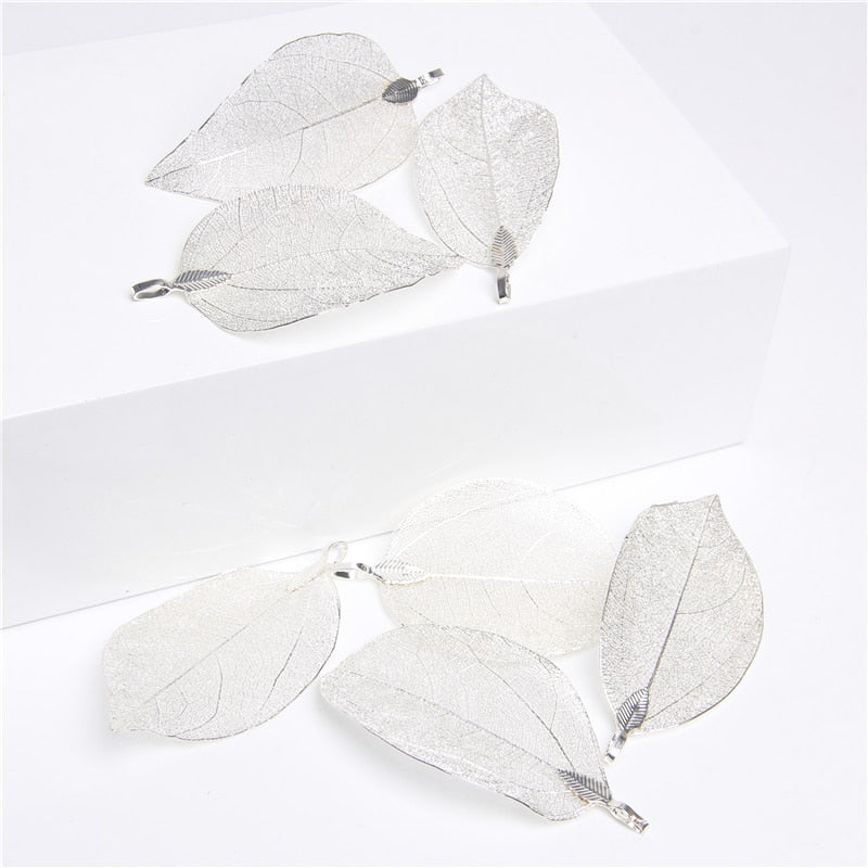 Real Leaves Pendants Electroplated Natural Hollow
