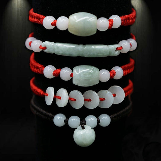 Geometric Natural Jade Red Rope Braid Bracelets