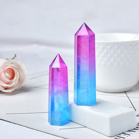 Clear Quartz Purple and Blue Crystal Point Electroplating