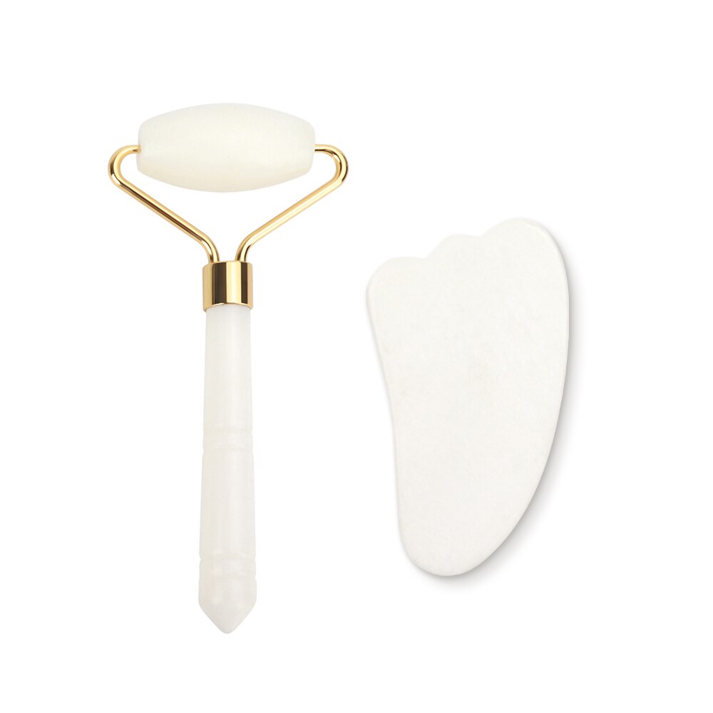 White Jade Roller Gua Sha Set Massage Tool White