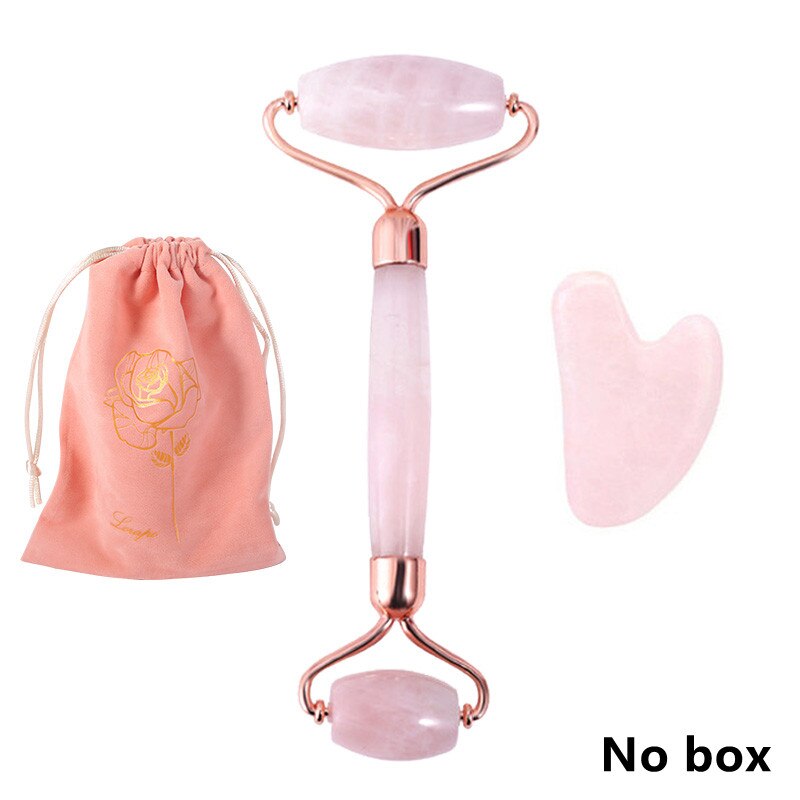 Three-piece Rose Quartz Roller Facial Massager