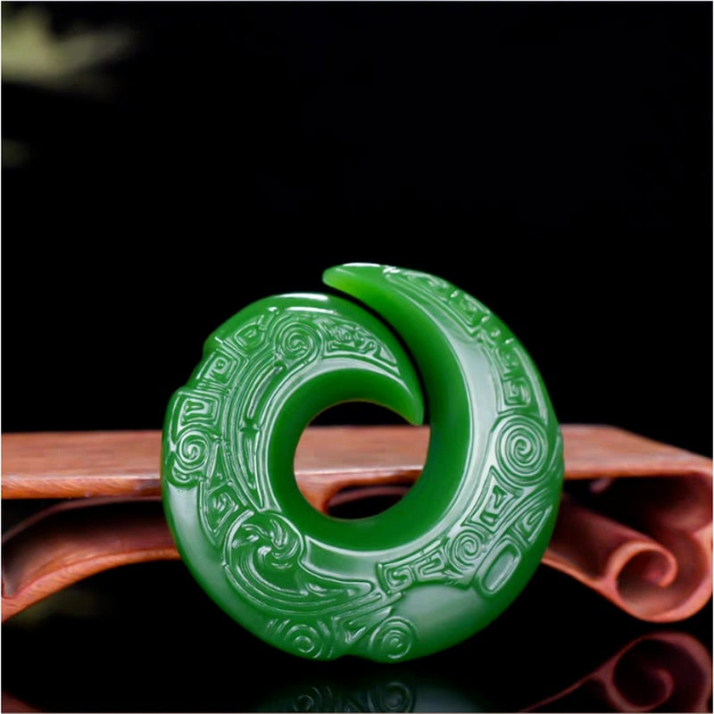 Green Jade Dragon Pendant Fashion Runes Necklace