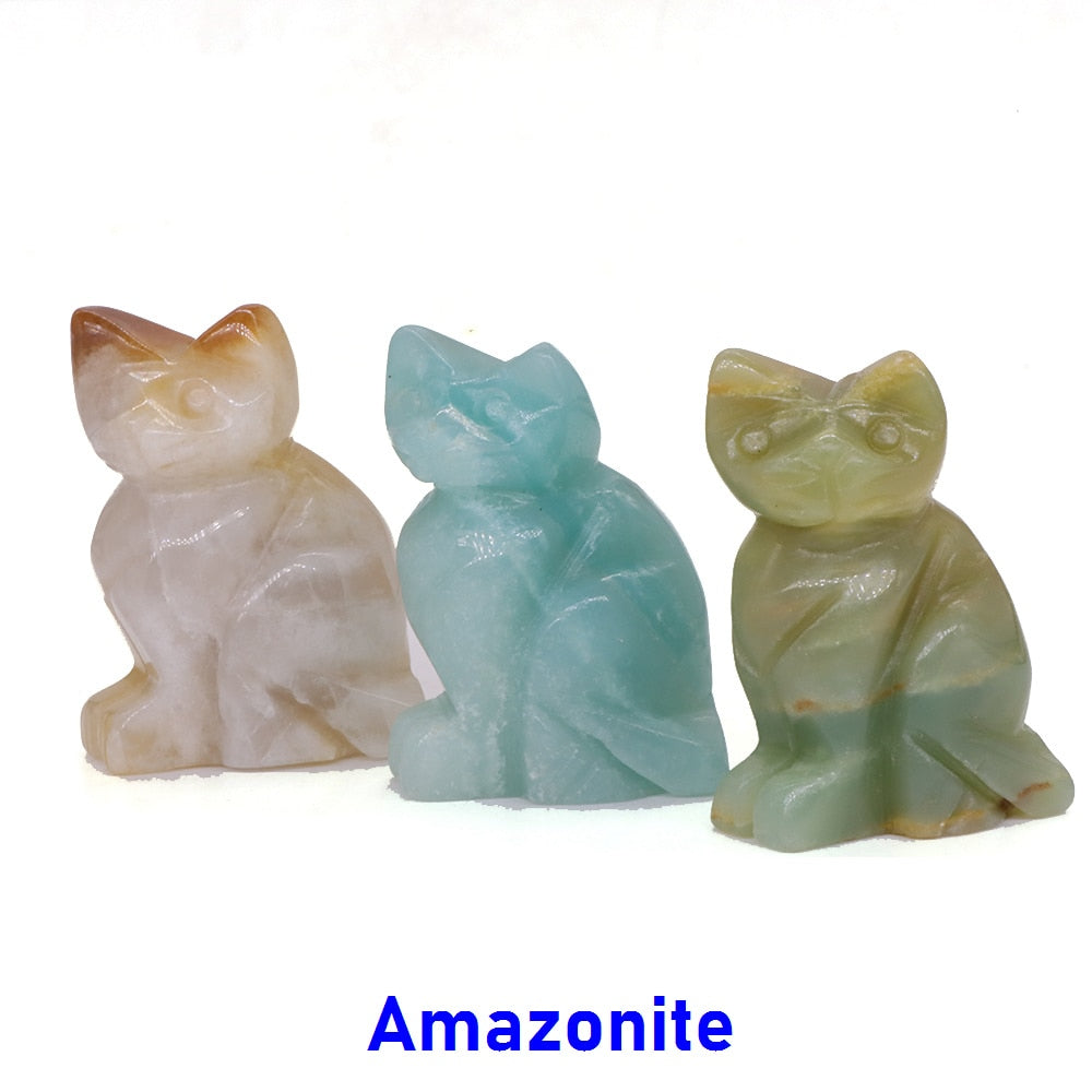 Cat Statue Natural Gemstone Carving Healing