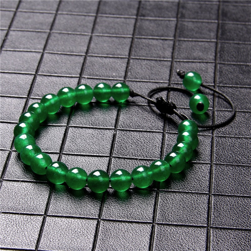 Green Natural Stone Beads Braided Bracelet Malachite