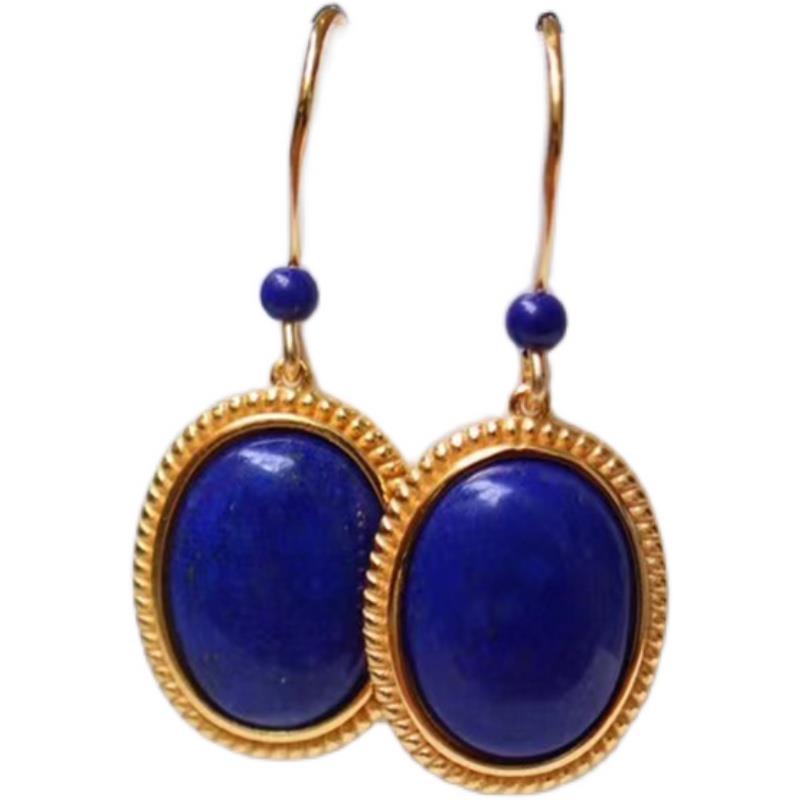 Oval lapis lazuli short earrings cold wind