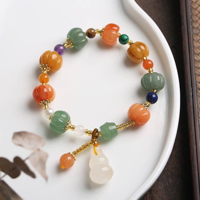 Natural Gold Jade Pumpkin Beads Bracelets