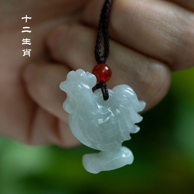 Natural Emerald Chinese Three dimensional Zodiac Necklace
