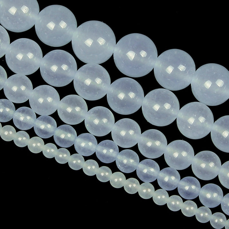 Smooth Light Blue Chalcedony Jades Natural Stone Beads