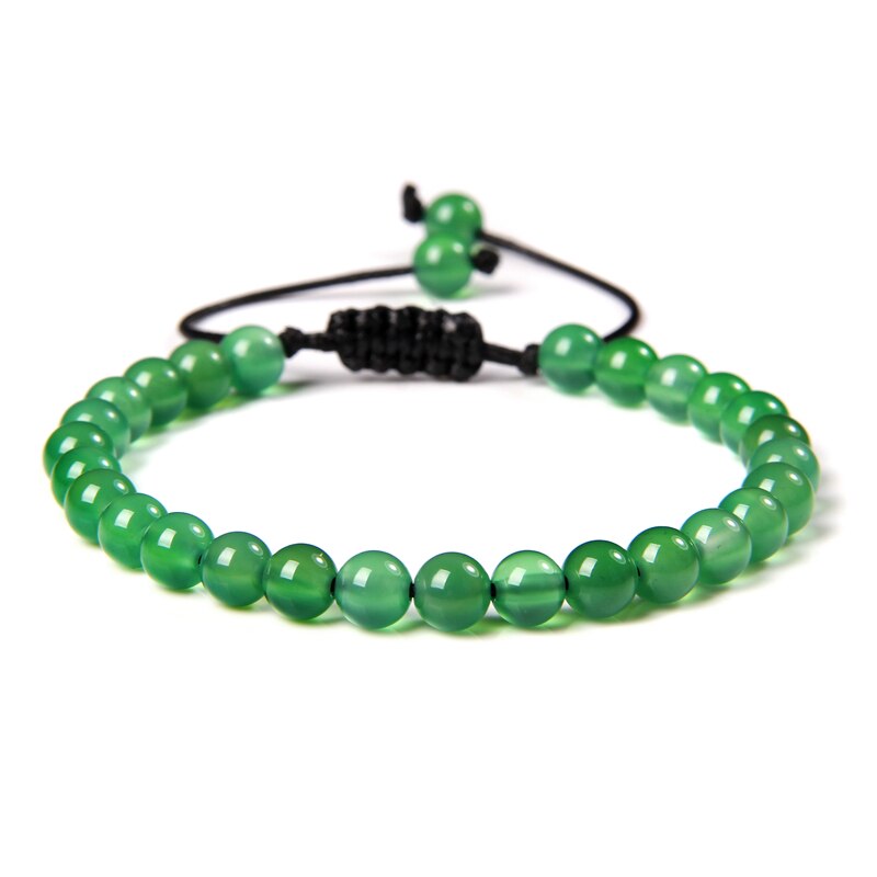 Men Bracelets Adjustable 6 mm Natural Green Jade