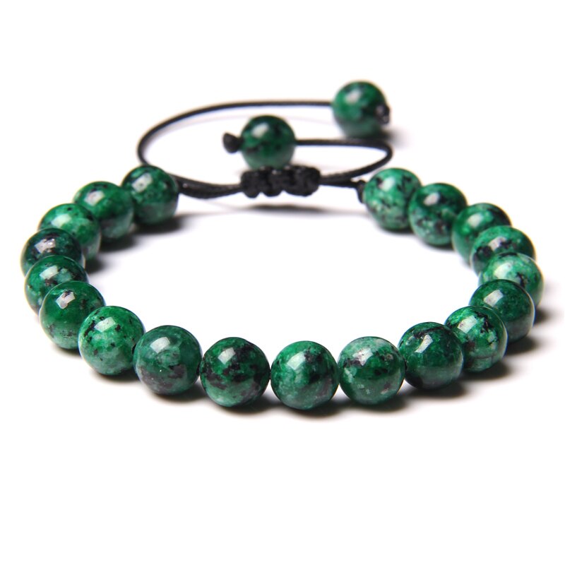 Green Natural Stone Beads Braided Bracelet Malachite