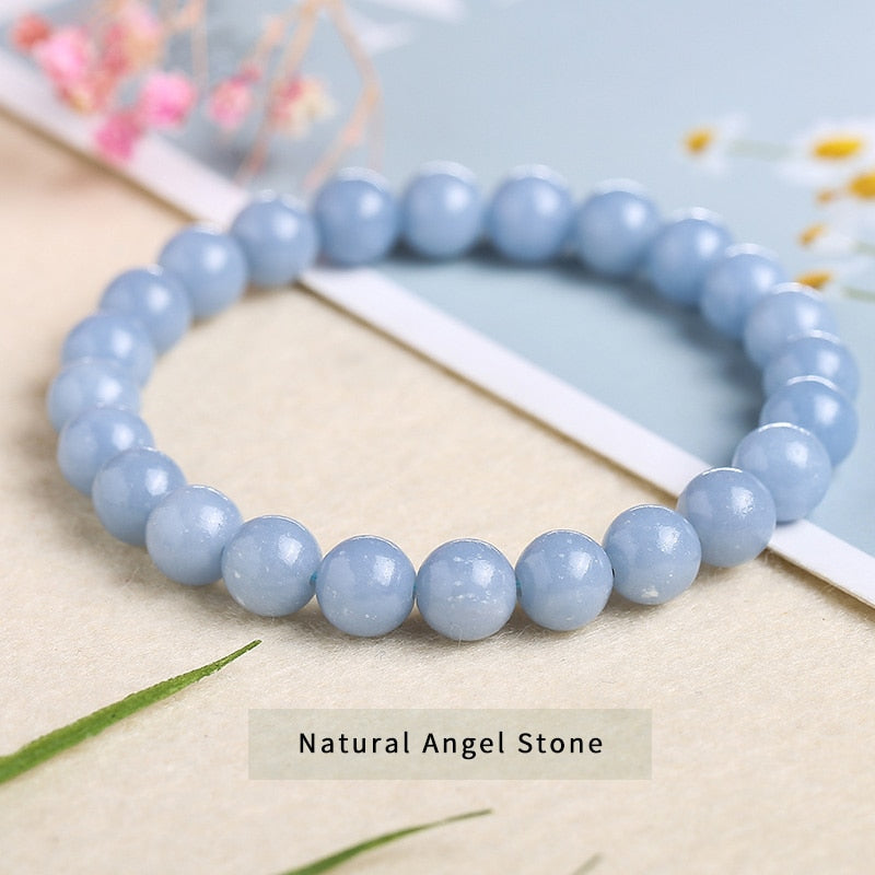 JD Natural Stone Blue Angelite Angel Bracelet