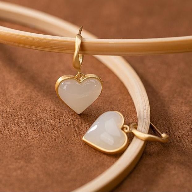 White Jade Heart Shaped Earrings charm romantic