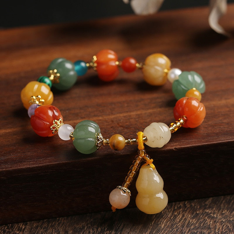 Natural Gold Jade Pumpkin Beads Bracelets