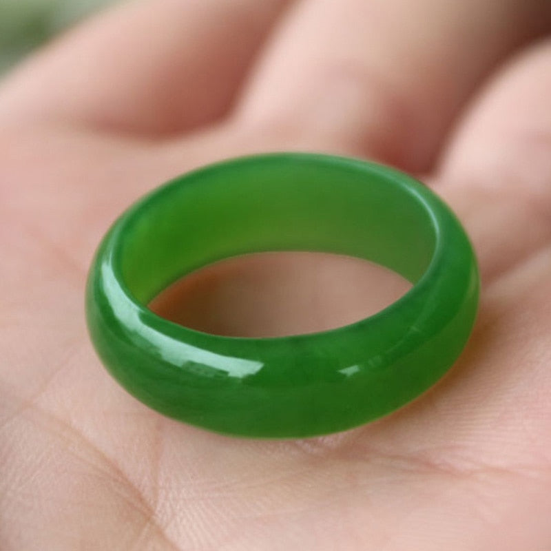 Natural Green Hetian Jade Ring Chinese Jadeite