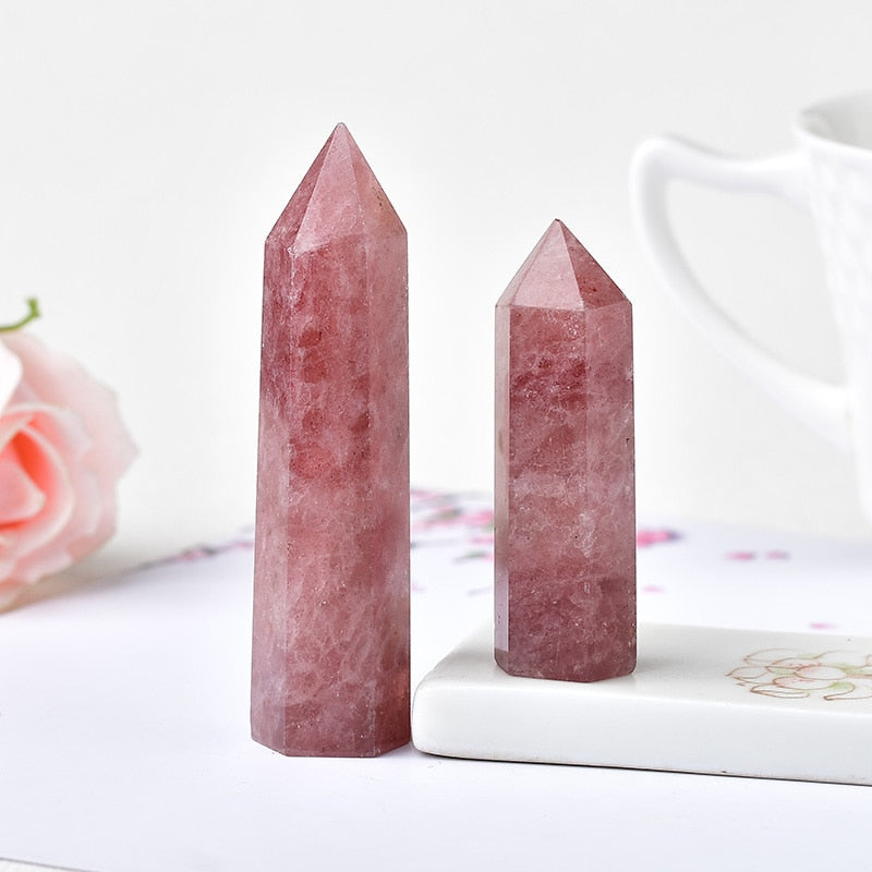 Natural Crystal Point Strawberry Crystal Healing Stone