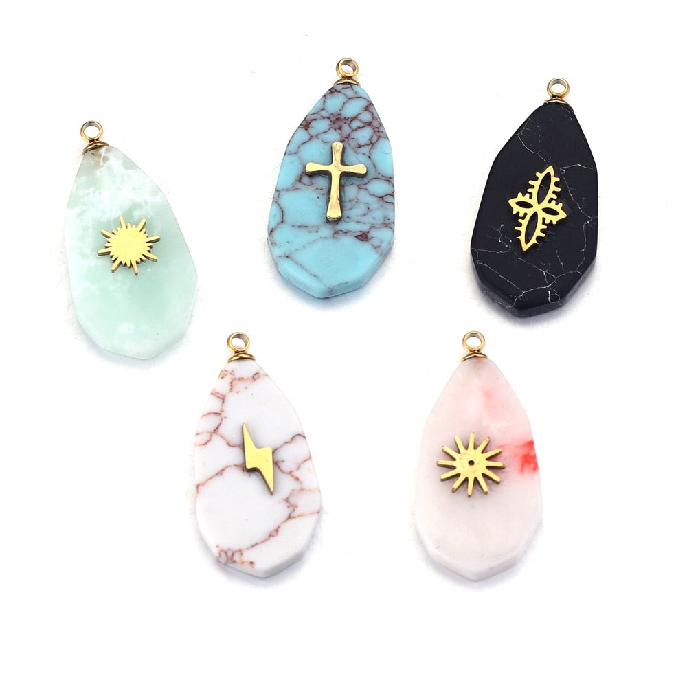 5pcs Natural Stone Drop shape Pendants Charms