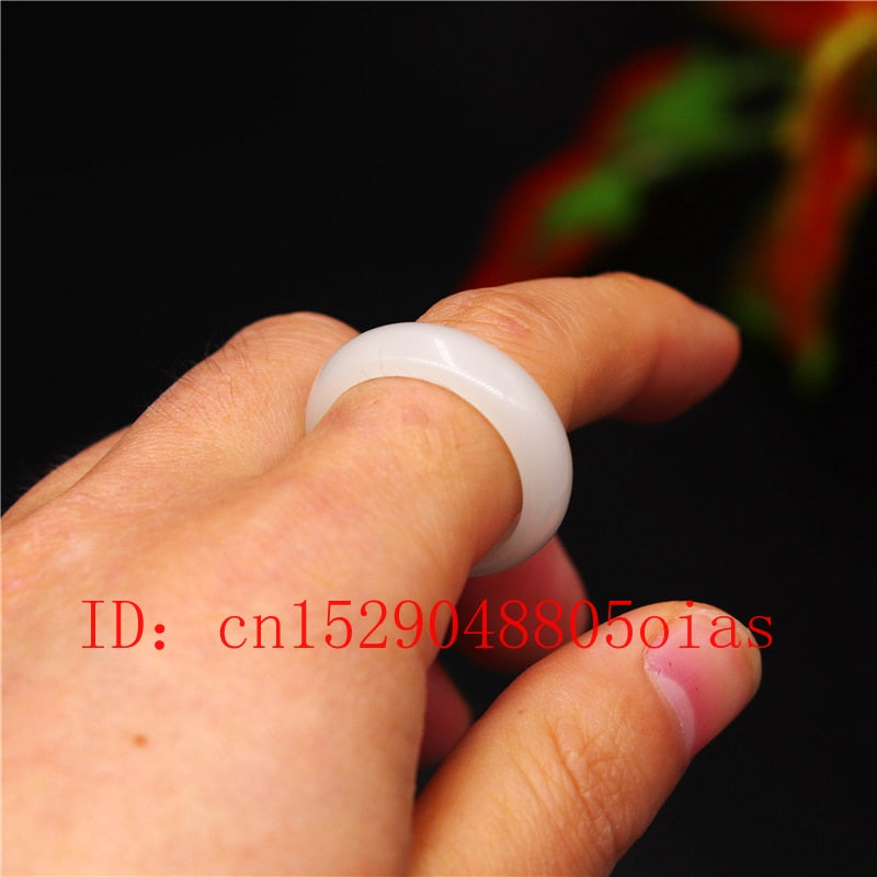 Natural White Hetian Jade Ring Chinese Jadeite Amulet